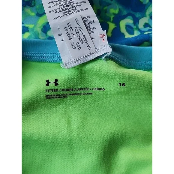 Under Armour Shadow Cheetah Paddleboard Swimsuit Girl 16 Blue Long Sleeve NEW - Picture 3 of 6
